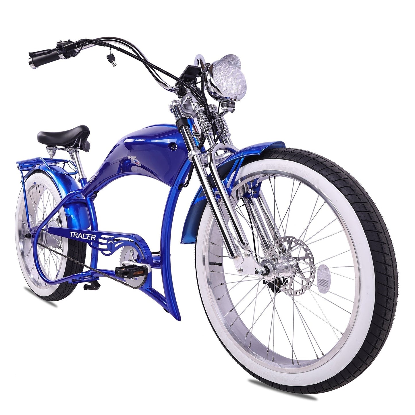 Tracer 800W Twenty5 Chopper Stretch Cruiser Electric Bike - MB-EB-T5-800-DS-BLK