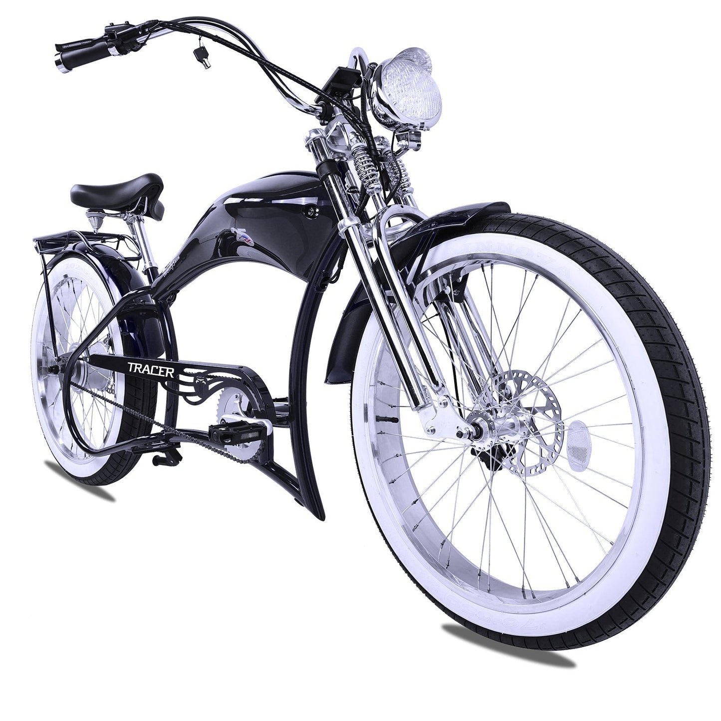 Tracer 800W Twenty5 Chopper Stretch Cruiser Electric Bike - MB-EB-T5-800-DS-BLK