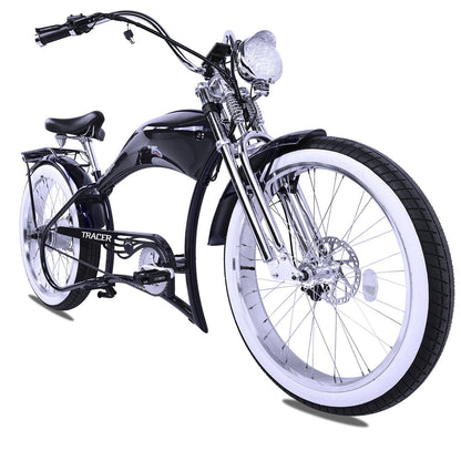 Tracer 800W Twenty5 Chopper Stretch Cruiser Electric Bike - MB-EB-T5-800-DS-BLK