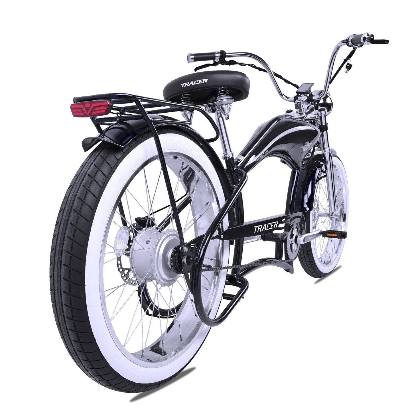 Tracer 800W Twenty5 Chopper Stretch Cruiser Electric Bike - MB-EB-T5-800-DS-BLK