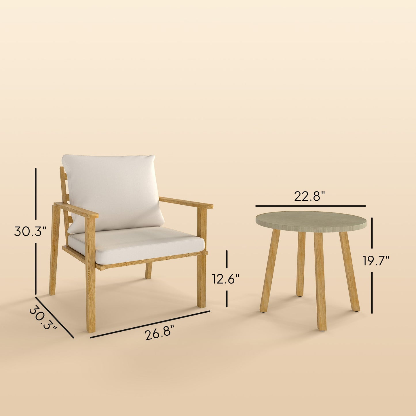 Outsunny Outdoor Conversation Set, 3-Piece Wood-Look Table & Chairs, Deep Seat with Cushions, Cream White - 84G-613V00CW