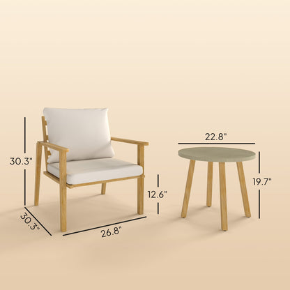 Outsunny Outdoor Conversation Set, 3-Piece Wood-Look Table & Chairs, Deep Seat with Cushions, Cream White - 84G-613V00CW