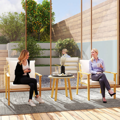 Outsunny Outdoor Conversation Set, 3-Piece Wood-Look Table & Chairs, Deep Seat with Cushions, Cream White - 84G-613V00CW