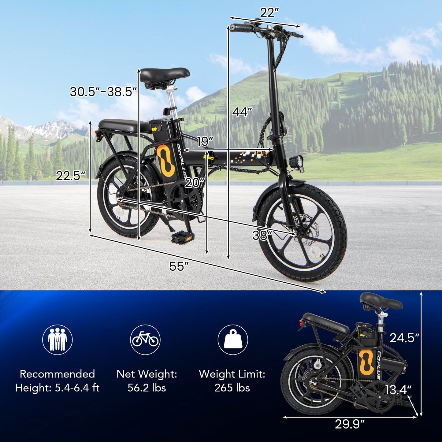 Costway Folding Electric Bike with Dual Disc Brakes 500W 20 MPH 37 Mile Range New - SP38244US