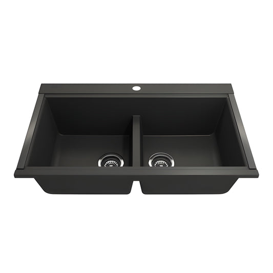 Bocchi 34" Undermount Double Bowl Composite Workstation Kitchen Sink with Covers in Matte Black - 1618-504-0126HP
