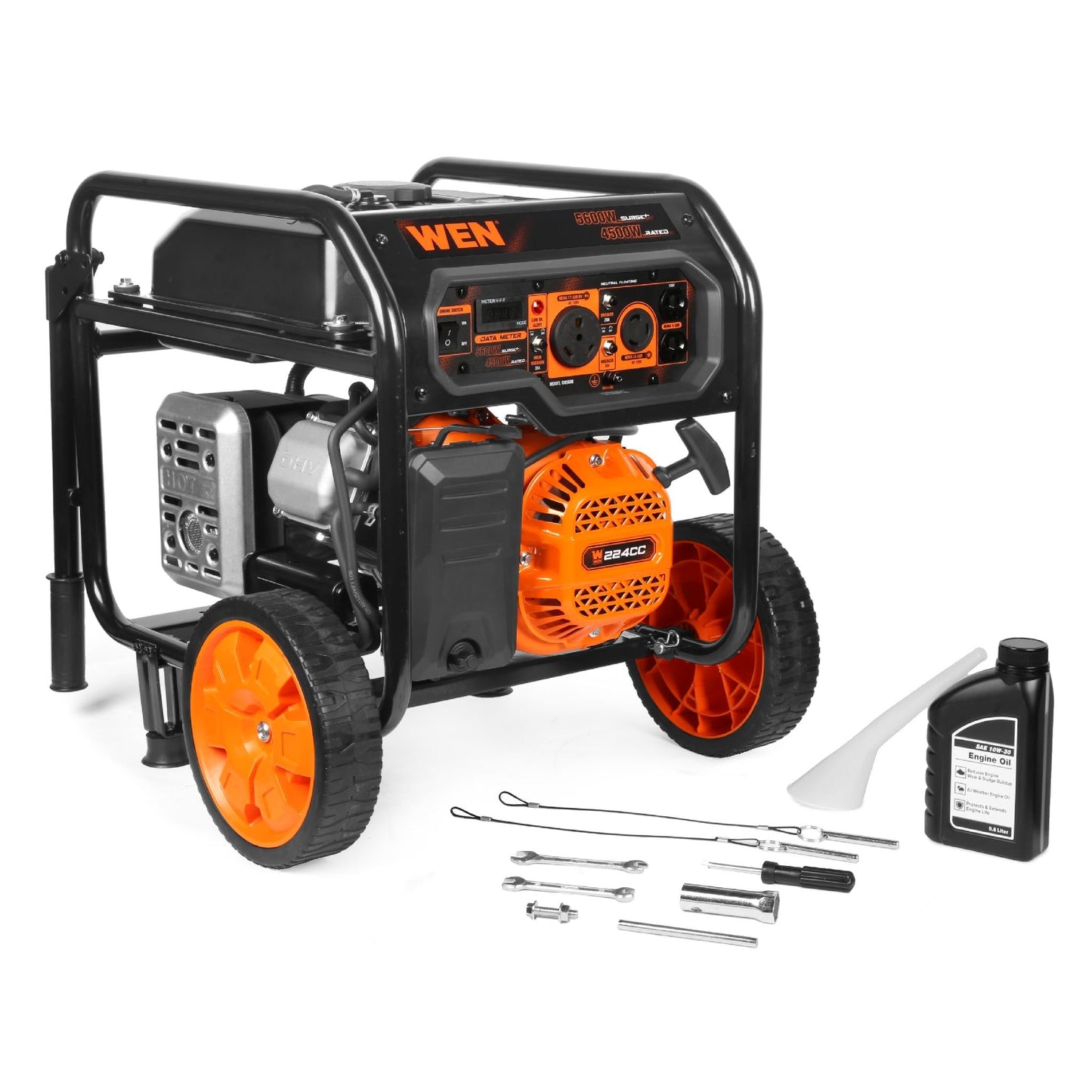 WEN GN5600 5,600-Watt Portable Generator with Wheel Kit, 224cc, Transfer-Switch, and RV-Ready - GN5600