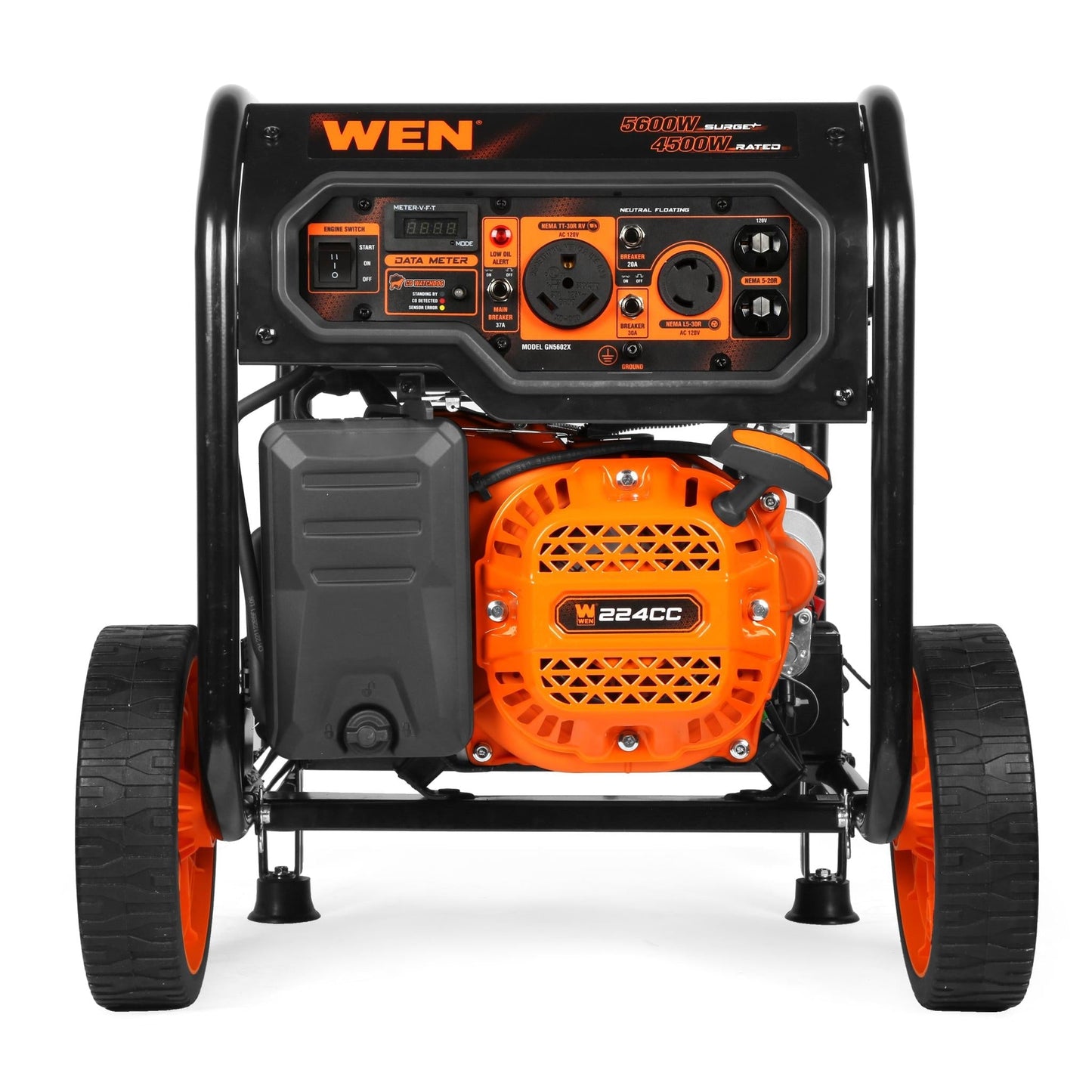 WEN GN5602X 5,600-Watt Portable Generator with Wheel Kit, Electric Start, 224cc, Transfer-Switch, RV-Ready, and CO Watchdog - GN5602X