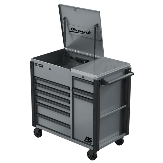 Homak  44” RS Pro Series 9 Drawer Flip Top Power Service Cart with Workstation - BK06044090