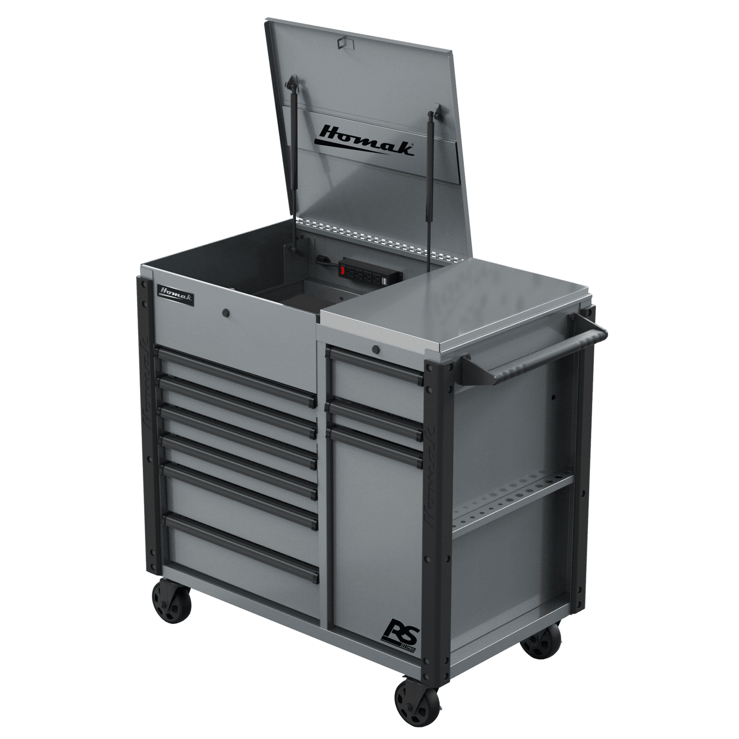 Homak  44” RS Pro Series 9 Drawer Flip Top Power Service Cart with Workstation - BK06044090