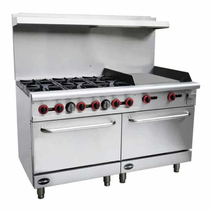 Saba - GR60-G24 Commercial 60" 6 Burner/ 24" Griddle Oven Range Natural Gas - GR60-G24