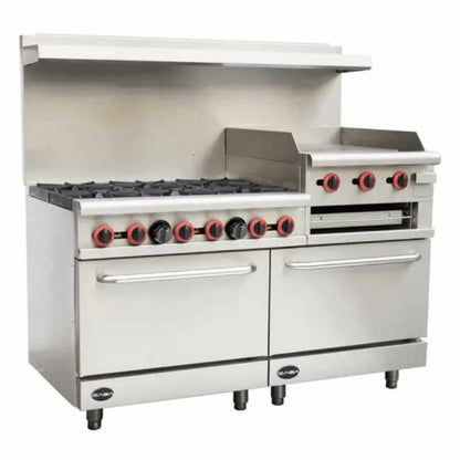 Saba - GR60-GS24, Commercial 60" 6 Burner 24" Griddle Oven Range Natural Gas - GR60-GS24