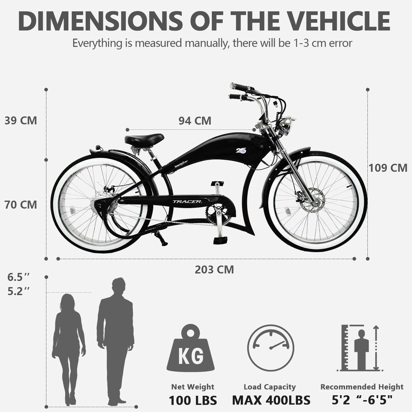Tracer 500W Twenty5 GT Chopper Cruiser Electric Bike