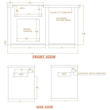 Haven Outdoor 66-Inch Outdoor Kitchen Island with Trash Center space - HCOY66TRASHAB