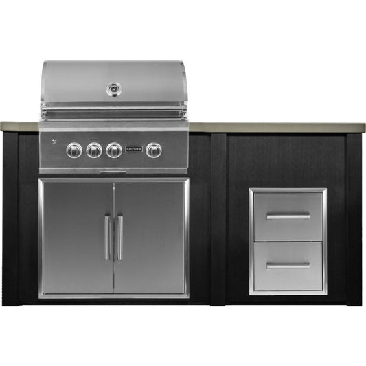 Haven 72-Inch Outdoor Kitchen Island with 2 Drawer Cabinet, Gas Grill & Double Access Door - HCOY96DRAW-AB-LP