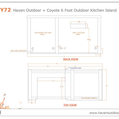 Haven Outdoor 72-Inch Outdoor Kitchen Island with Plain Panel - HCOY72PANAB