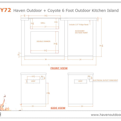 Haven Outdoor 72-Inch Outdoor Kitchen Island with Plain Panel - HCOY72PANAB