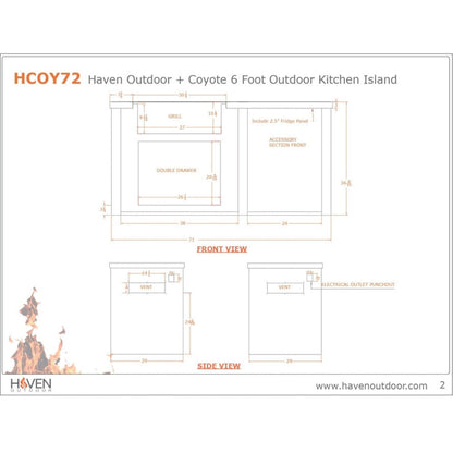 Haven 72-Inch Outdoor Kitchen Island with Plain Panel, Gas grill & Double Access Door - HCOY96PAN-AB-LP
