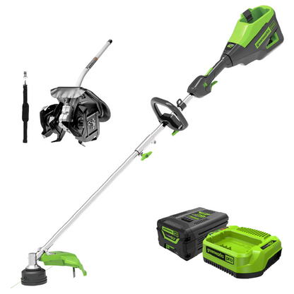 Greenworks 60V 16" Cordless Battery String Trimmer (Attachment Capable)& 10" Cultivator Attachment Combo Kit w/ 4.0 Ah Battery & Charger - 2135302-VK