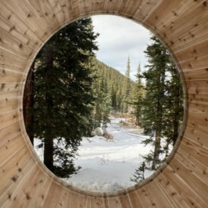 Dundalk LeisureCraft Panoramic View Knotty Cedar Barrel Sauna - DLKNOTYYCBS