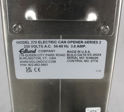 *Used* Edlund #270/230V Heavy Colume Electric Can Opener, 200 Cans Per Day