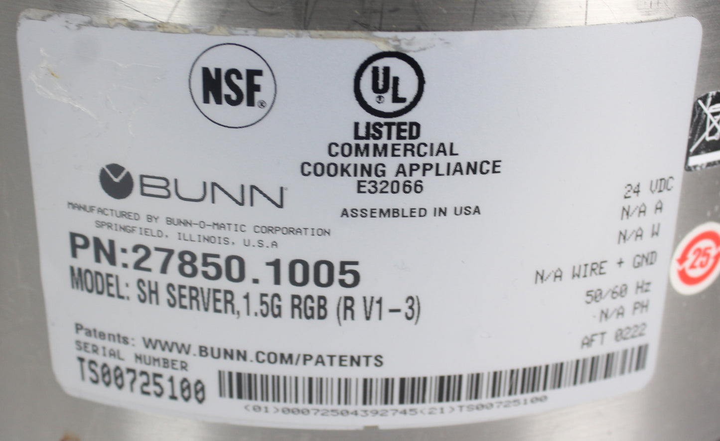 John Boos   Bunn 27850.0200 1.5 Gal (5.7L) SH Server, Infusion Series - 1987UB278500200