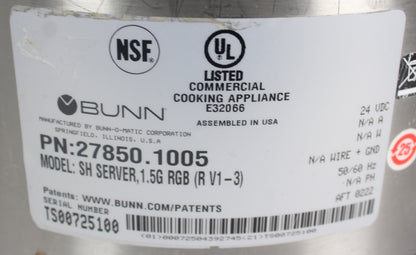 John Boos   Bunn 27850.0200 1.5 Gal (5.7L) SH Server, Infusion Series - 1987UB278500200