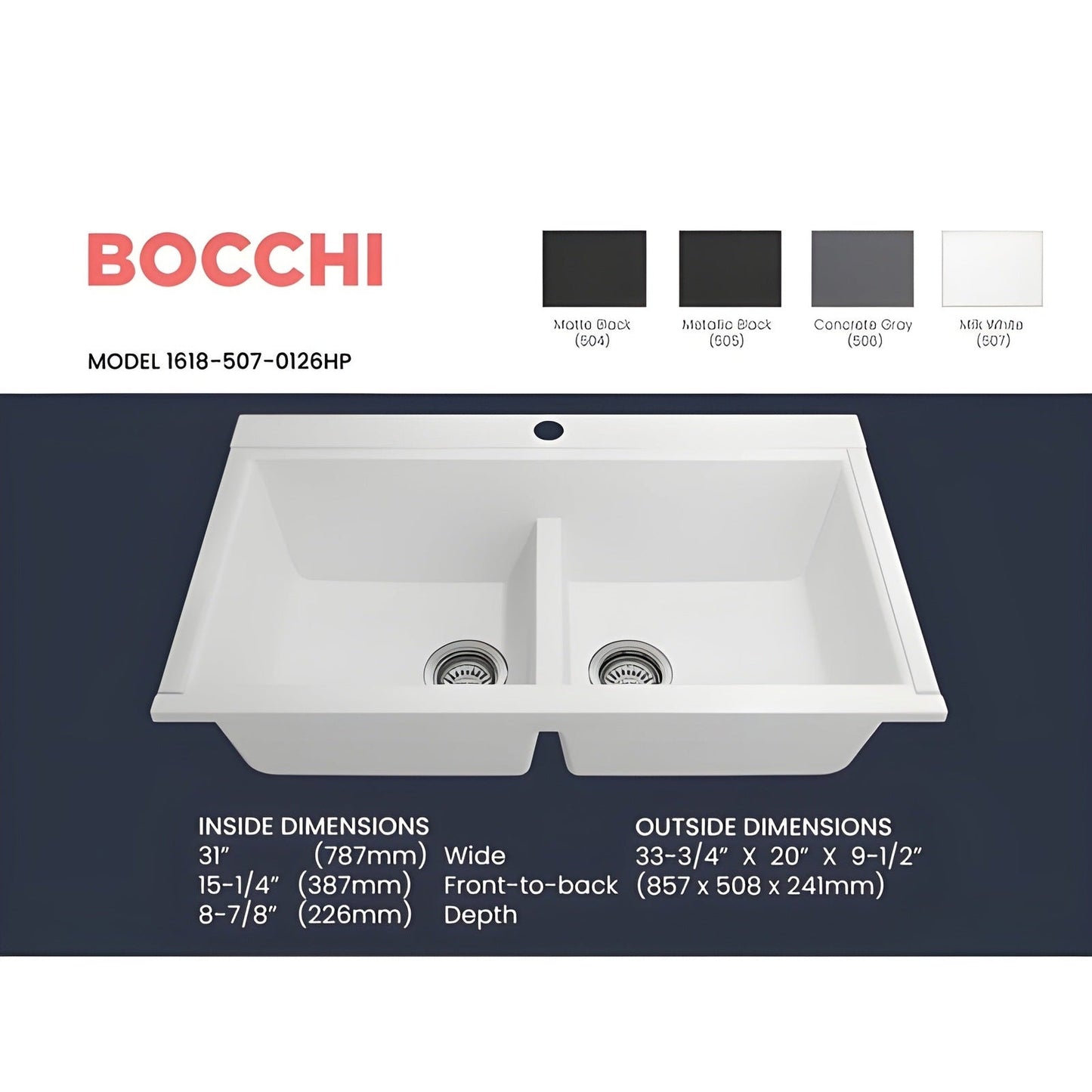 Bocchi 34" Undermount Double Bowl Composite Workstation Kitchen Sink with Covers in Milk White - 1618-507-0126HP