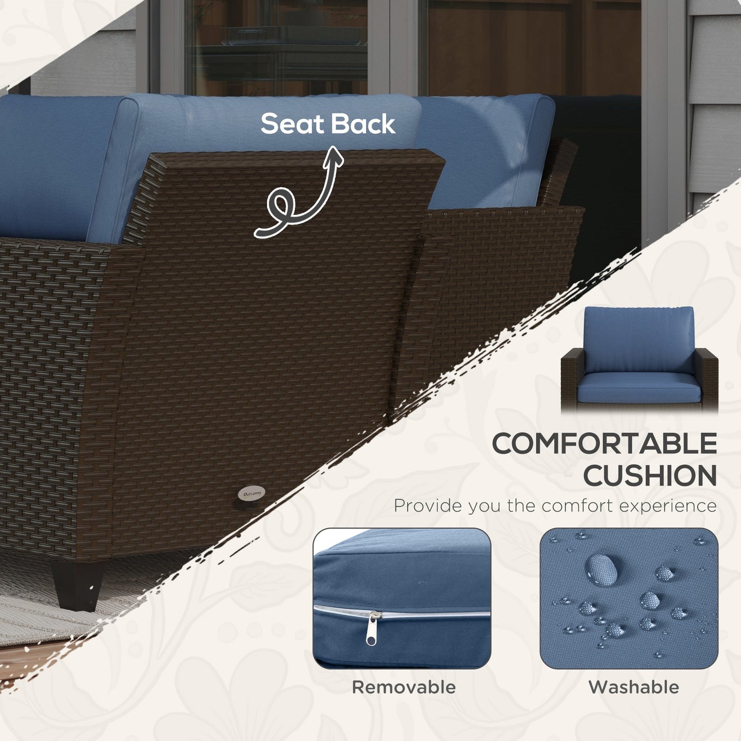 Outsunny 5-Piece Patio Furniture Set with PE Rattan Sofa, Armchairs, Footstools, Cushions, Deep Coffee - 860-311V00CF