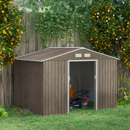 EverBase 9' x 6' Outdoor Storage Shed with Foundation Kit, Double Lockable Door & Air Vents, Light Brown