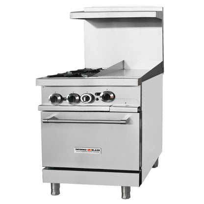 Inferno Blaze IB-GR-2412G 24” wide, 2 Burner Range, 12” Wide Manual Griddle, 1 Oven - IB-GR-2412G
