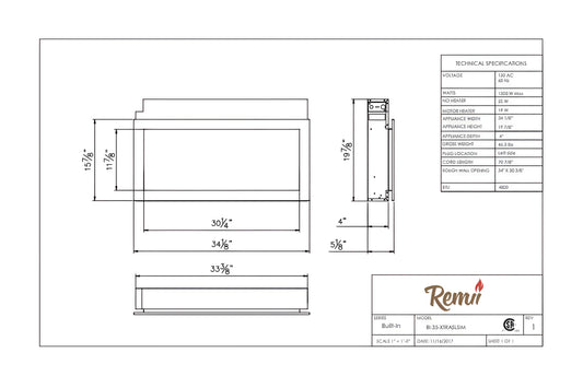 Remii 35" Extra Slim Built-In Indoor/Outdoor Linear Electric Fireplace - 102735-XS