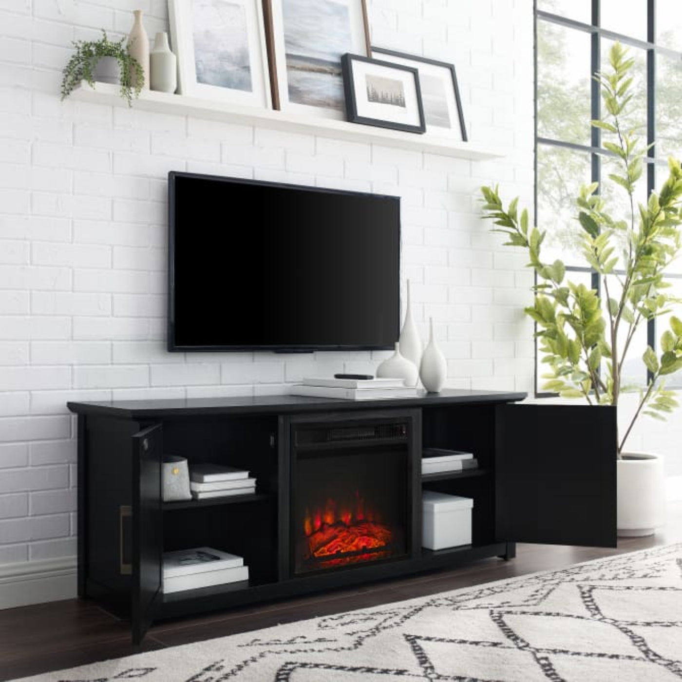 Crosley Camden 58" Low Profile Tv Stand W/Fireplace - KF100558