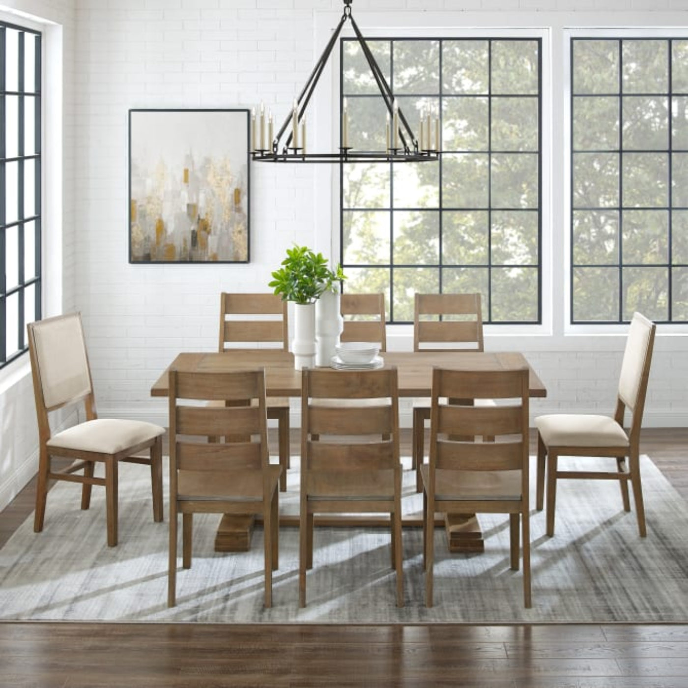 Crosley Joanna 126 Inch 9pc Dining Set Rustic-Brown - KF13071RB-RB