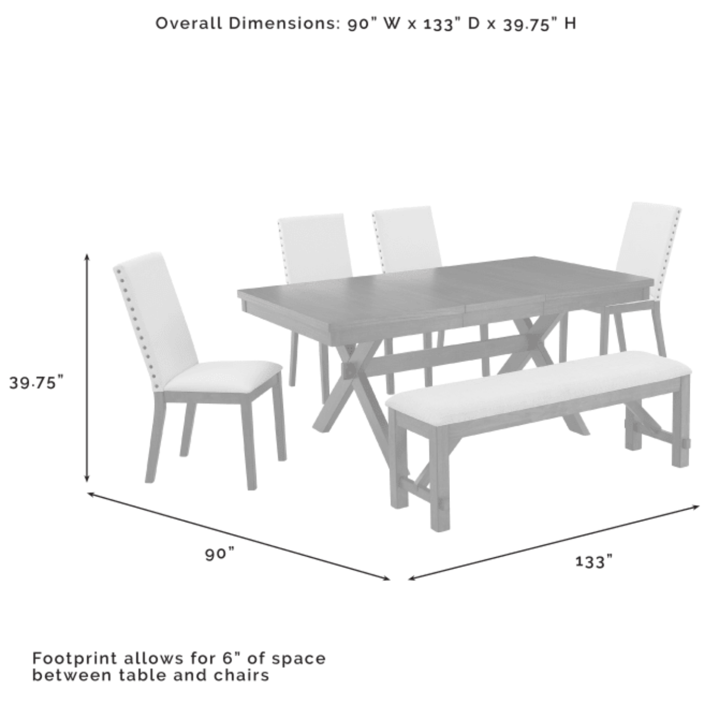 Crosley Hayden 90 Inch 6pc Dining Set Slate - KF13075SL