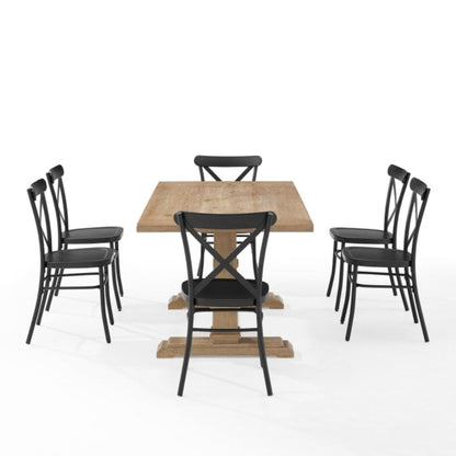 Crosley Joanna 123 Inch 7pc Dining Set W/Camille Chairs Matte-Black -  KF20008RB-MB