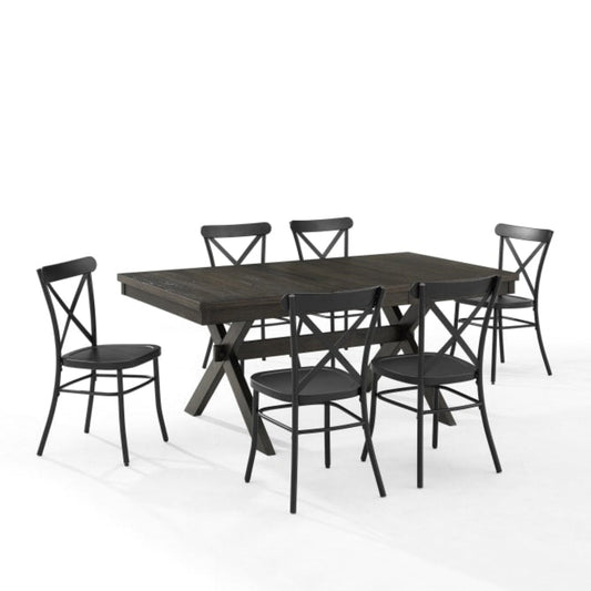 Crosley Hayden 123 Inch 7pc Dining Set W/Camille Chairs Matte-Black - KF20011SL-MB