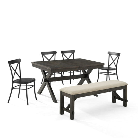 Crosley Hayden 123 Inch 6pc Dining Set W/Camille Chairs Matte-Black - KF20013SL-MB