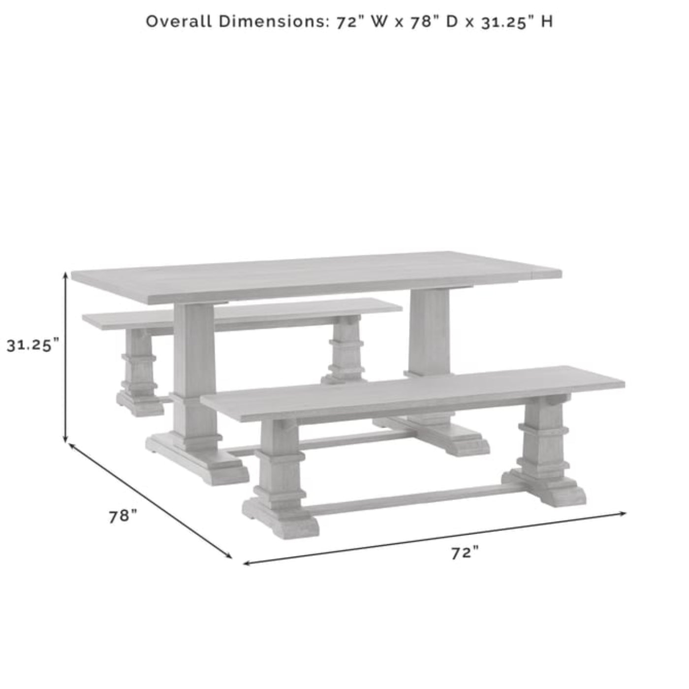 Crosley Joanna 72 Inch 3pc Dining Set Rustic-Brown - KF20019RB