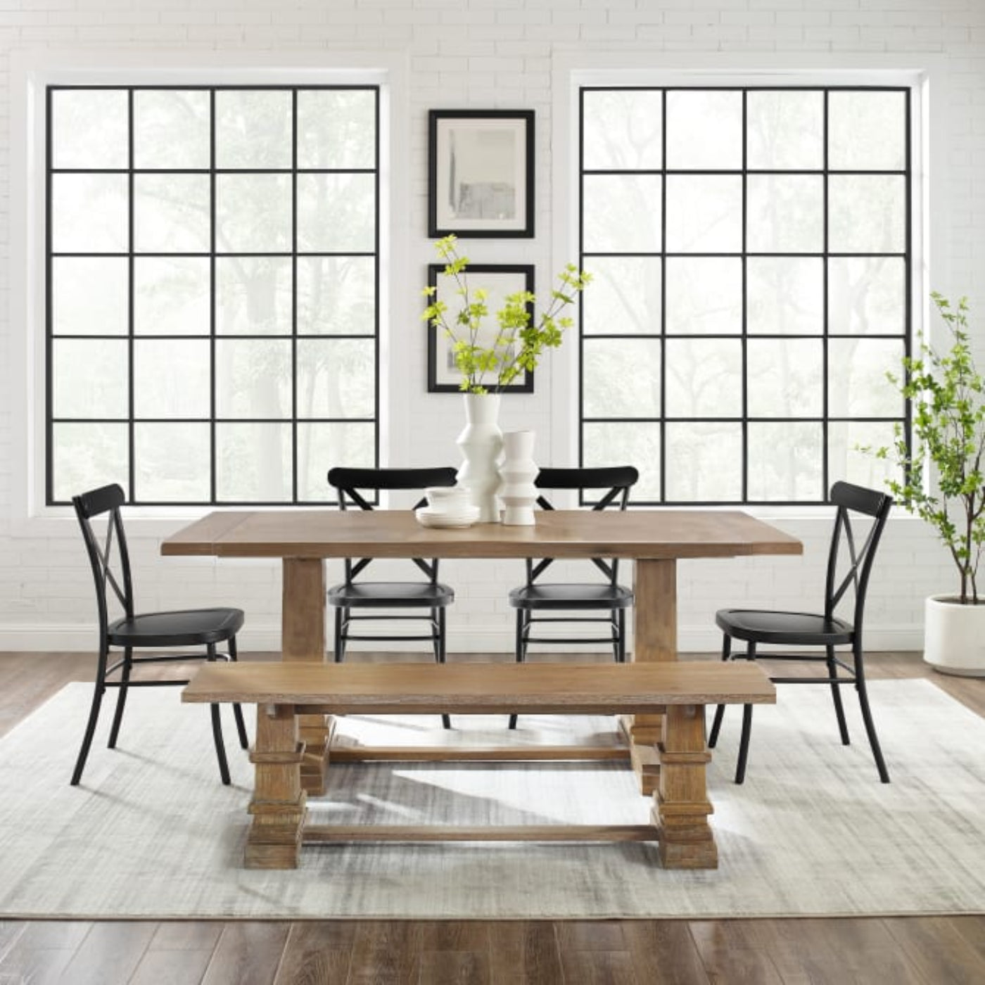 Crosley Joanna 121 Inch 6pc Dining Set W/Camille Chairs Matte-Black - KF20023RB-MB