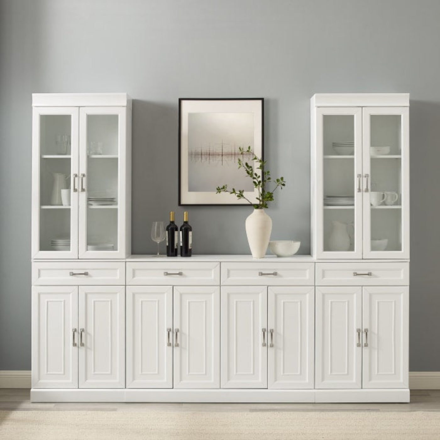 Crosley Stanton 3pc Sideboard And Glass Door Pantry Set White - KF33036WH