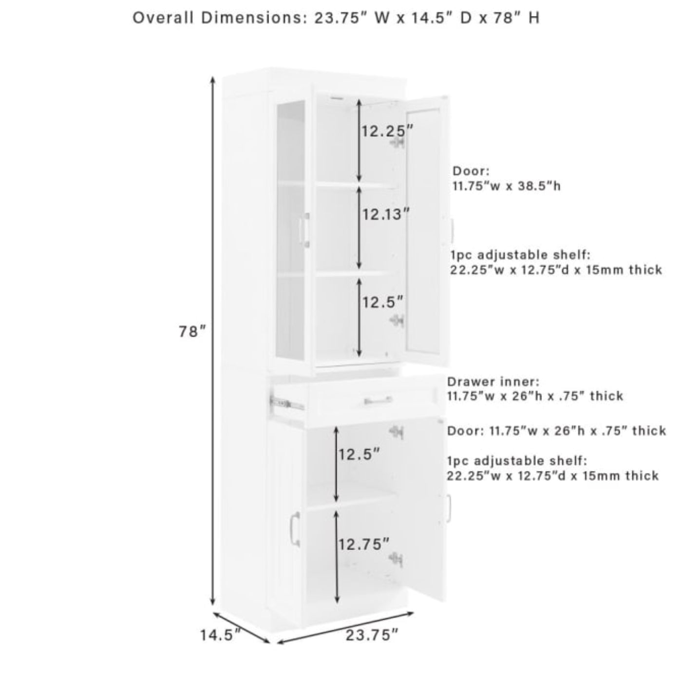 Crosley Stanton 3pc Sideboard And Glass Door Pantry Set White - KF33036WH