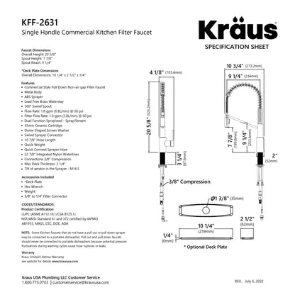 KRAUS Oletto 2-in-1 Commercial Style Kitchen Faucet with Integrated Water Filter Dispenser in Matte Black - KFF-2631MB