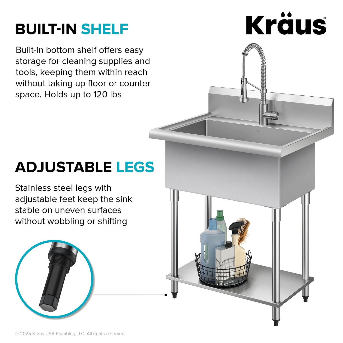 KRAUS Standart Pro 32” 18-Gauge Stainless Steel Single Bowl Commercial Style Laundry Utility Sink - KHS230-32