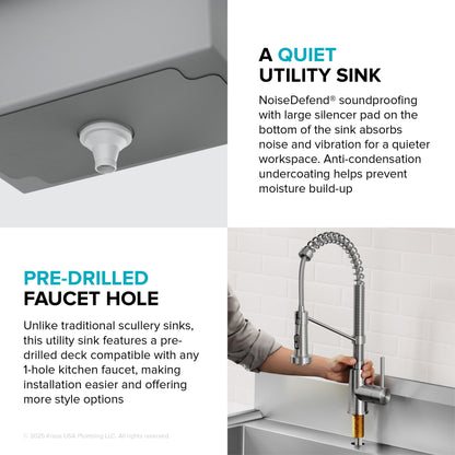 KRAUS Standart Pro 32” 18-Gauge Stainless Steel Single Bowl Commercial Style Laundry Utility Sink - KHS230-32