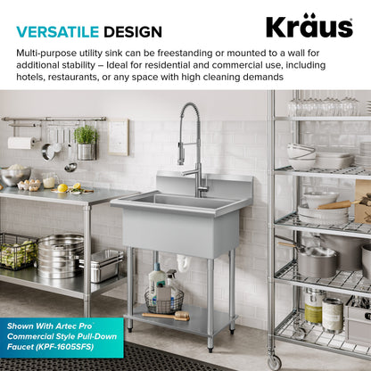 KRAUS Standart Pro 32” 18-Gauge Stainless Steel Single Bowl Commercial Style Laundry Utility Sink - KHS230-32