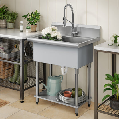 KRAUS Standart Pro 32” 18-Gauge Stainless Steel Single Bowl Commercial Style Laundry Utility Sink - KHS230-32