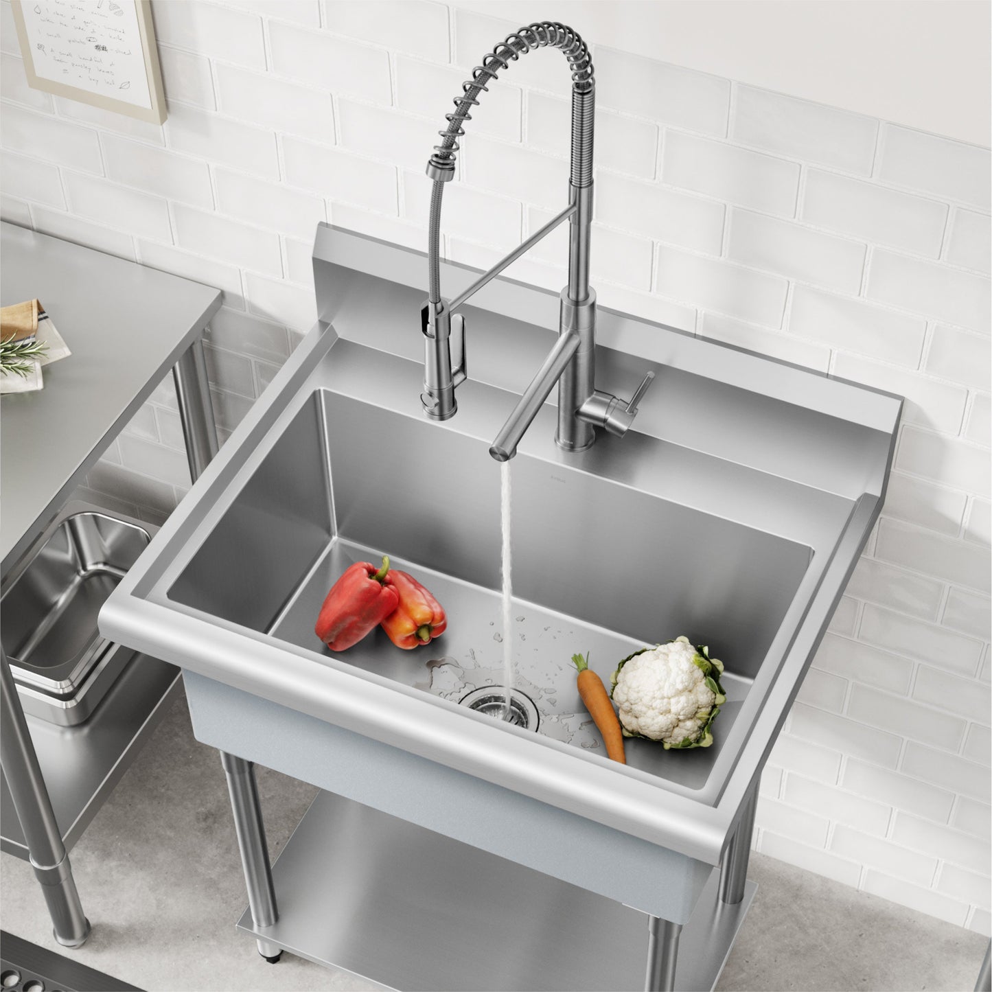 KRAUS Standart Pro 32” 18-Gauge Stainless Steel Single Bowl Commercial Style Laundry Utility Sink - KHS230-32