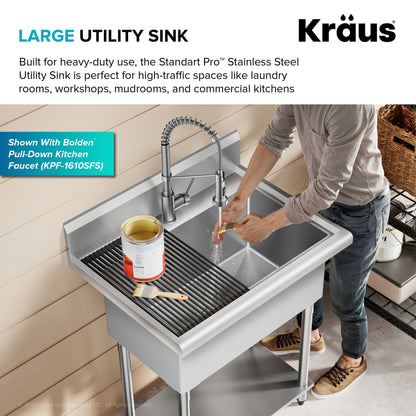 KRAUS Standart Pro 32” 18-Gauge Stainless Steel Single Bowl Commercial Style Laundry Utility Sink - KHS230-32