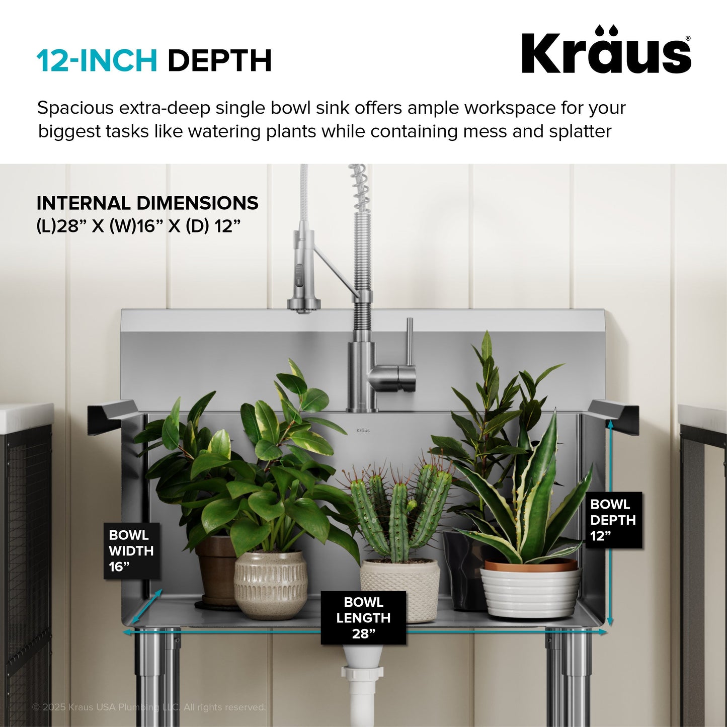 KRAUS Standart Pro 32” 18-Gauge Stainless Steel Single Bowl Commercial Style Laundry Utility Sink - KHS230-32