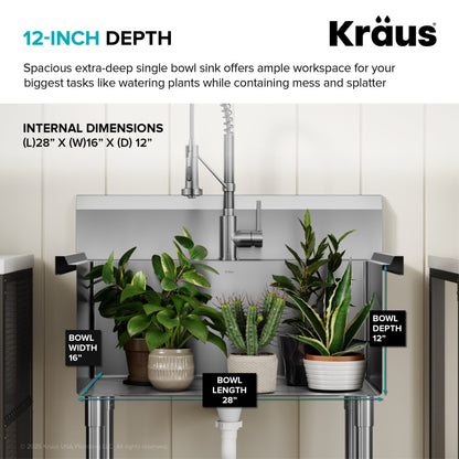 KRAUS Standart Pro 32” 18-Gauge Stainless Steel Single Bowl Commercial Style Laundry Utility Sink - KHS230-32